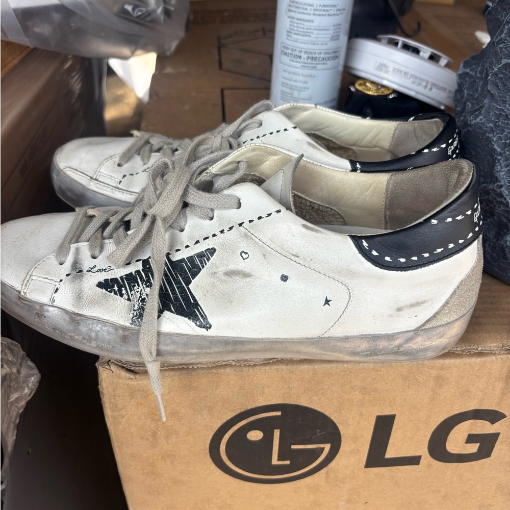 Golden Goose White and Black Star Sneakers - Picture 2 of 7